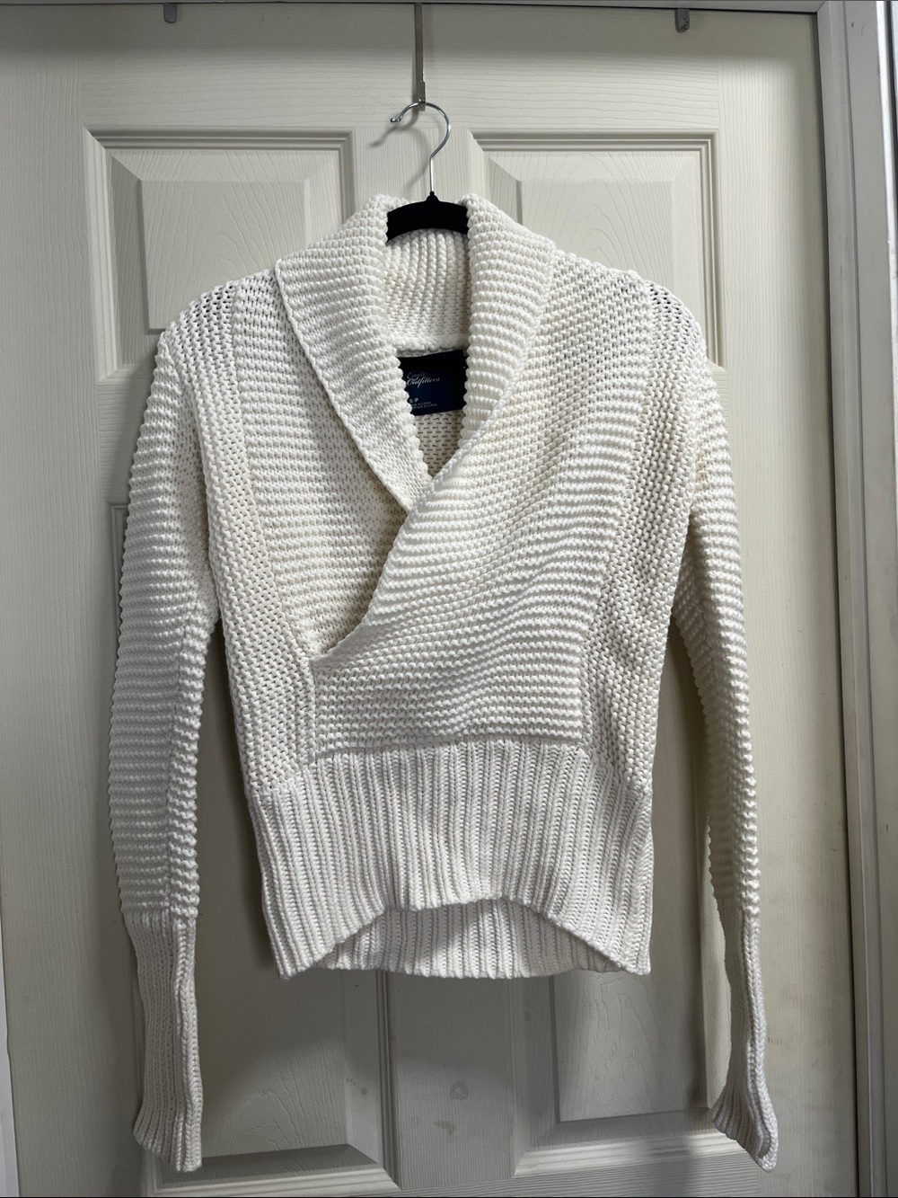 American Eagle Outfitters Ivory Shawl Collar Knit Pullover